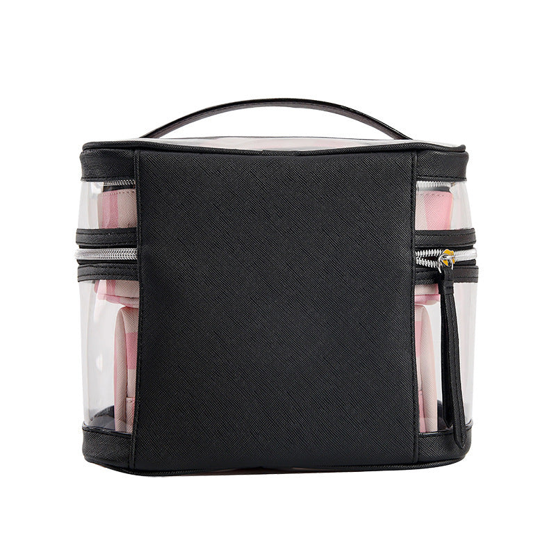 HKM-315859 Multifunctional Folding Makeup Kit in Pink Floral Design with Waterproof Synthetic Leather