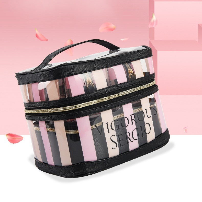 HKM-315859 Multifunctional Folding Makeup Kit in Pink Floral Design with Waterproof Synthetic Leather