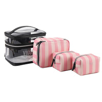 HKM-315859 Multifunctional Folding Makeup Kit in Pink Floral Design with Waterproof Synthetic Leather
