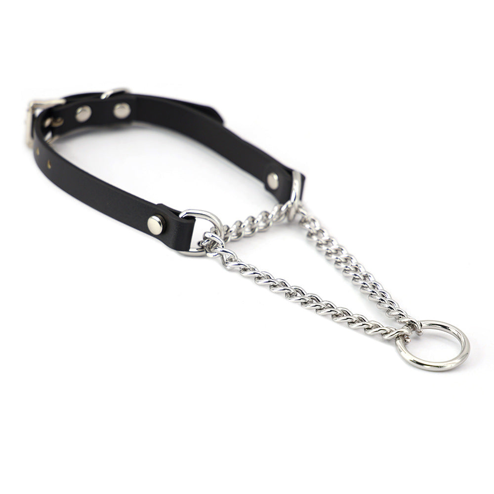 HKM-505683 Leather Collar and Leash Set with Black Hand Grip Rope for Sub-culture Style