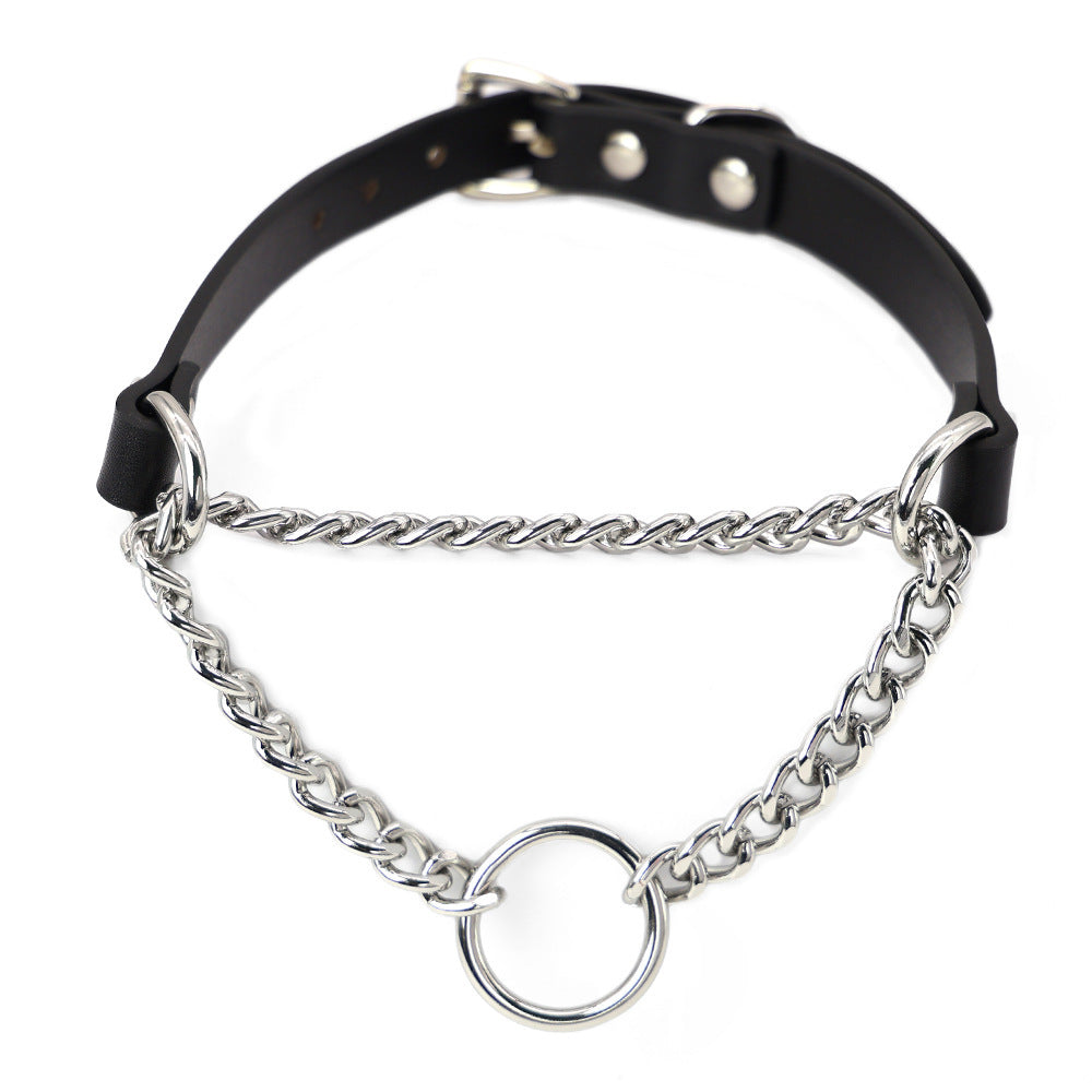 HKM-505683 Leather Collar and Leash Set with Black Hand Grip Rope for Sub-culture Style