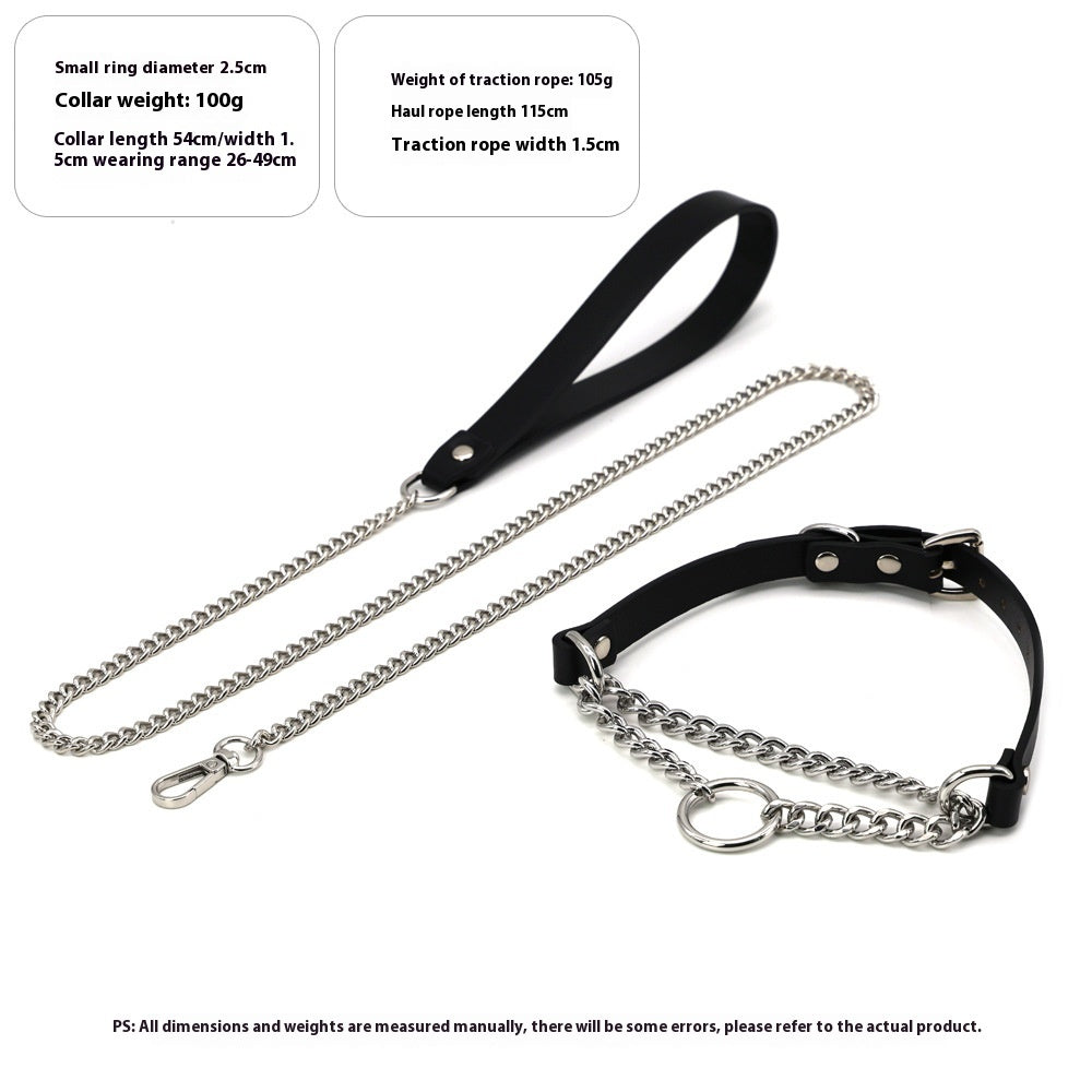 HKM-505683 Leather Collar and Leash Set with Black Hand Grip Rope for Sub-culture Style