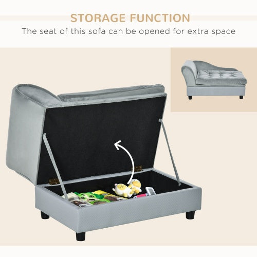 HKM-803027 Luxury Small Dog Bed with Hidden Storage and Soft Foam Cushion for Comfort, Modern Pet Furniture in Grey