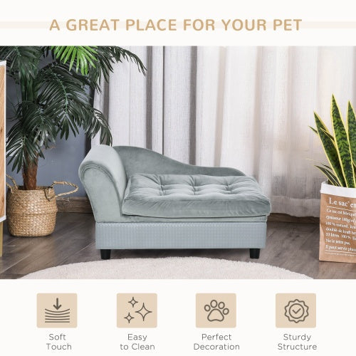 HKM-803027 Luxury Small Dog Bed with Hidden Storage and Soft Foam Cushion for Comfort, Modern Pet Furniture in Grey