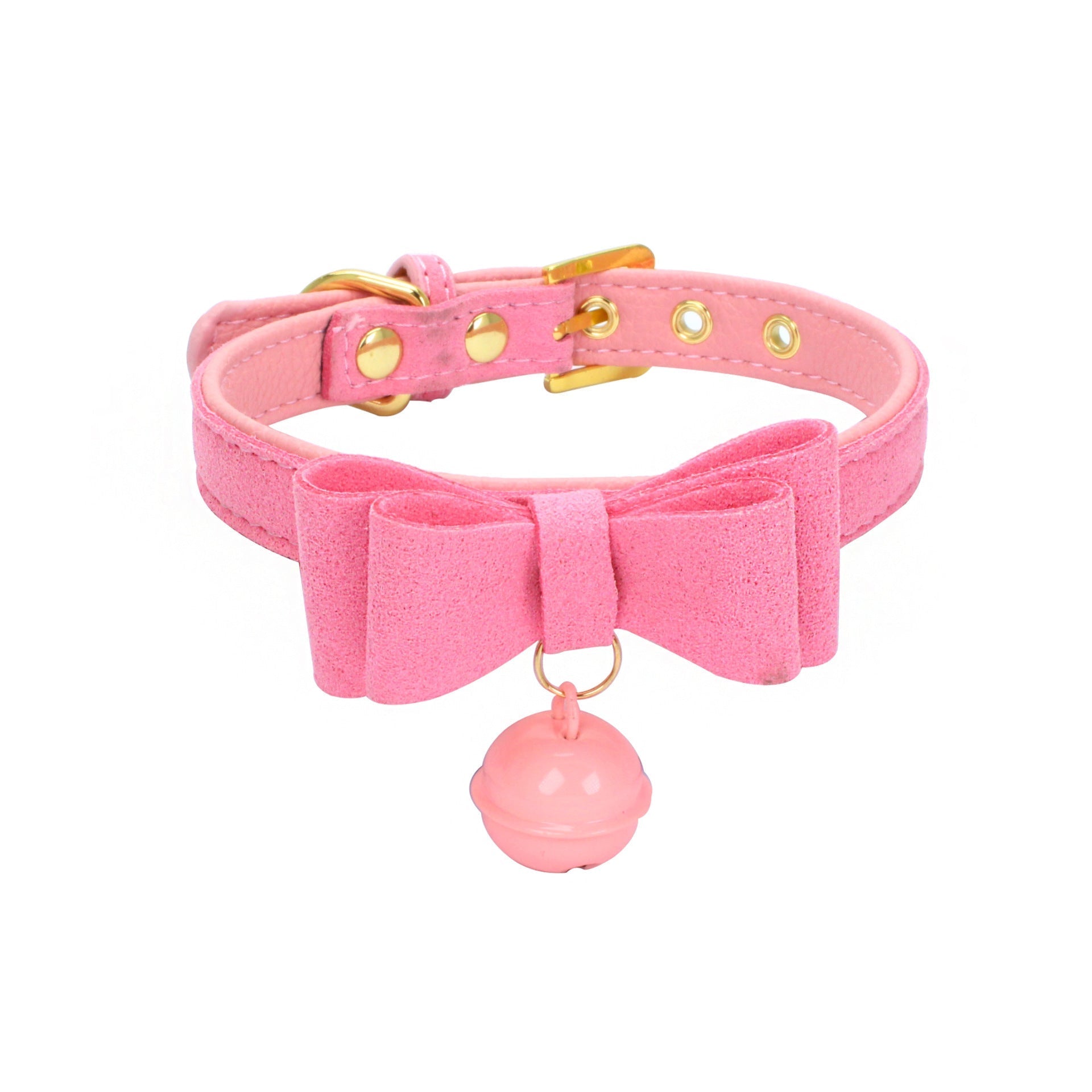 HKM-668371 Gold Double Layer Bowknot Pet Collar with Hanging Bell for Comfortable Wear