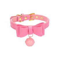 HKM-668371 Gold Double Layer Bowknot Pet Collar with Hanging Bell for Comfortable Wear