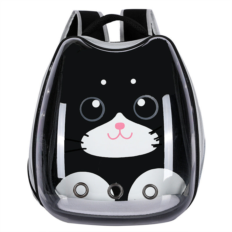 HKM-693843 Transparent Portable Cat Backpack with Cat Ear Design - Ideal for Travel and Outdoor Adventures