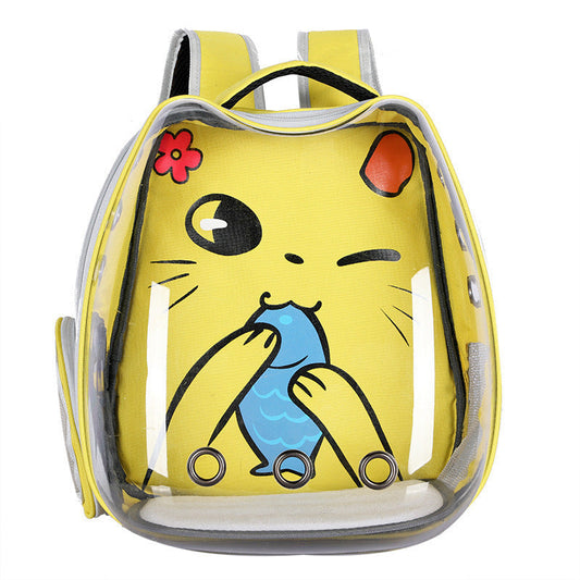 HKM-693843 Transparent Portable Cat Backpack with Cat Ear Design - Ideal for Travel and Outdoor Adventures