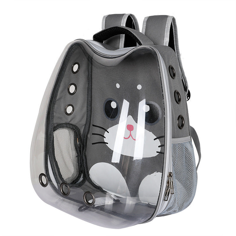 HKM-693843 Transparent Portable Cat Backpack with Cat Ear Design - Ideal for Travel and Outdoor Adventures