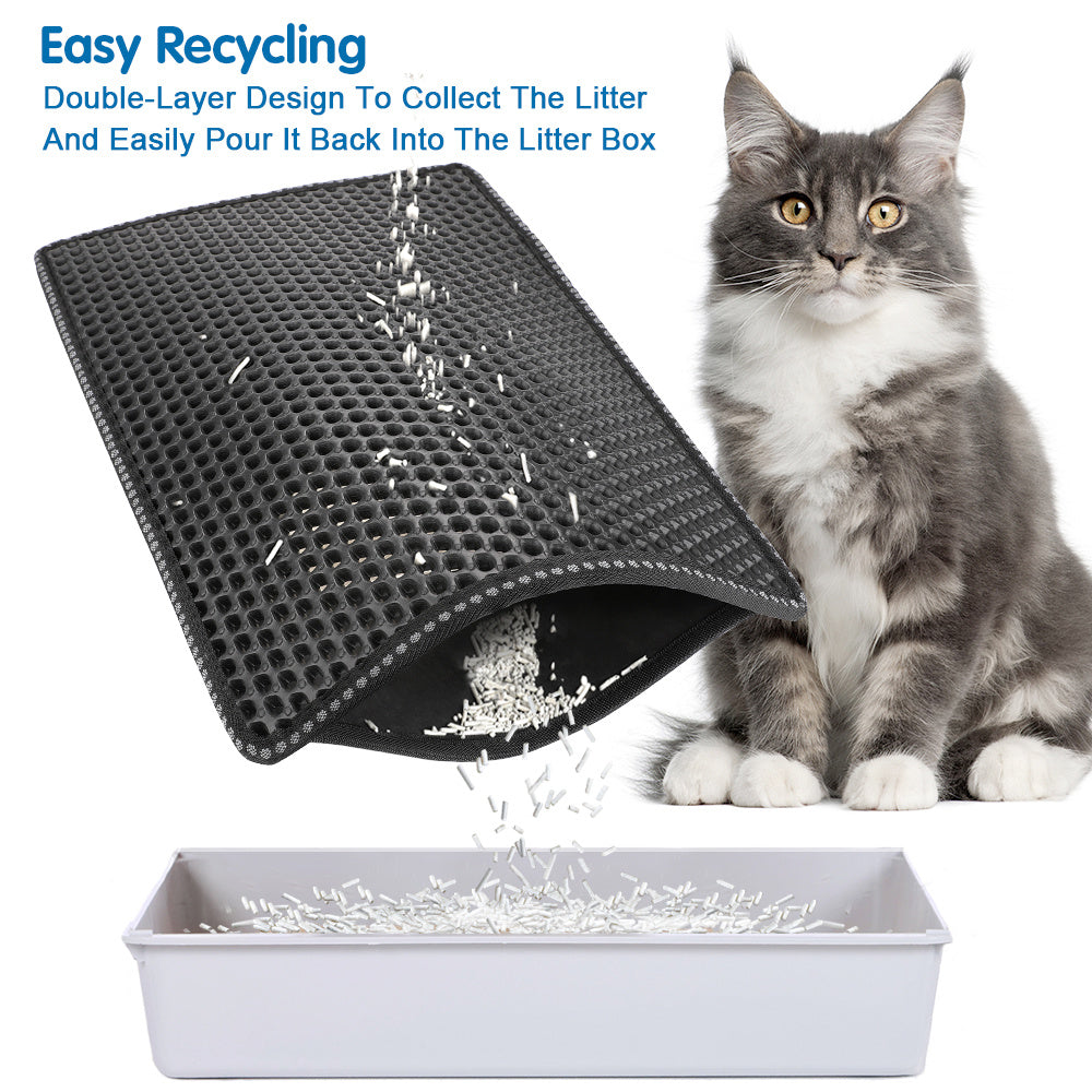 HKM-249747 Cat Litter Mat - Double Layer EVA Pad for Easy Cleanup and Litter Trapping, Waterproof Design