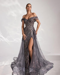HKM-386963 Elegant Grey Evening Dress for Women - EZ25191