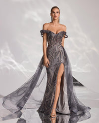 HKM-386963 Elegant Grey Evening Dress for Women - EZ25191