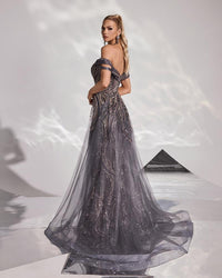 HKM-386963 Elegant Grey Evening Dress for Women - EZ25191
