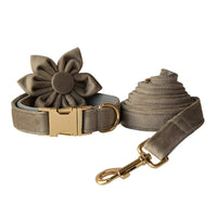 HKM-189523 Gold Buckle Flannel Chest Strap with Bow and Flower for Dogs - Multiple Sizes Available