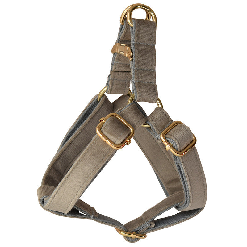 HKM-189523 Gold Buckle Flannel Chest Strap with Bow and Flower for Dogs - Multiple Sizes Available