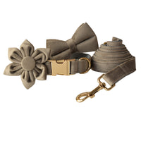 HKM-189523 Gold Buckle Flannel Chest Strap with Bow and Flower for Dogs - Multiple Sizes Available