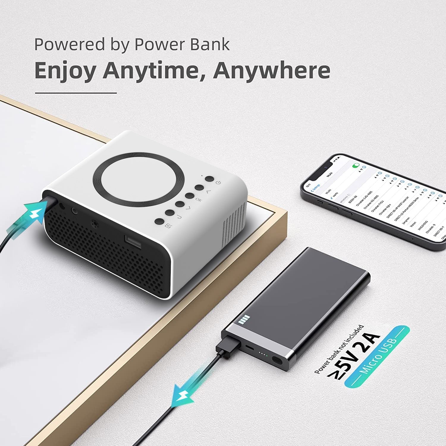 KTX-703571 Compact LED Mini Projector with 1080P Support for Wireless and Wired Streaming on Android and iOS Devices