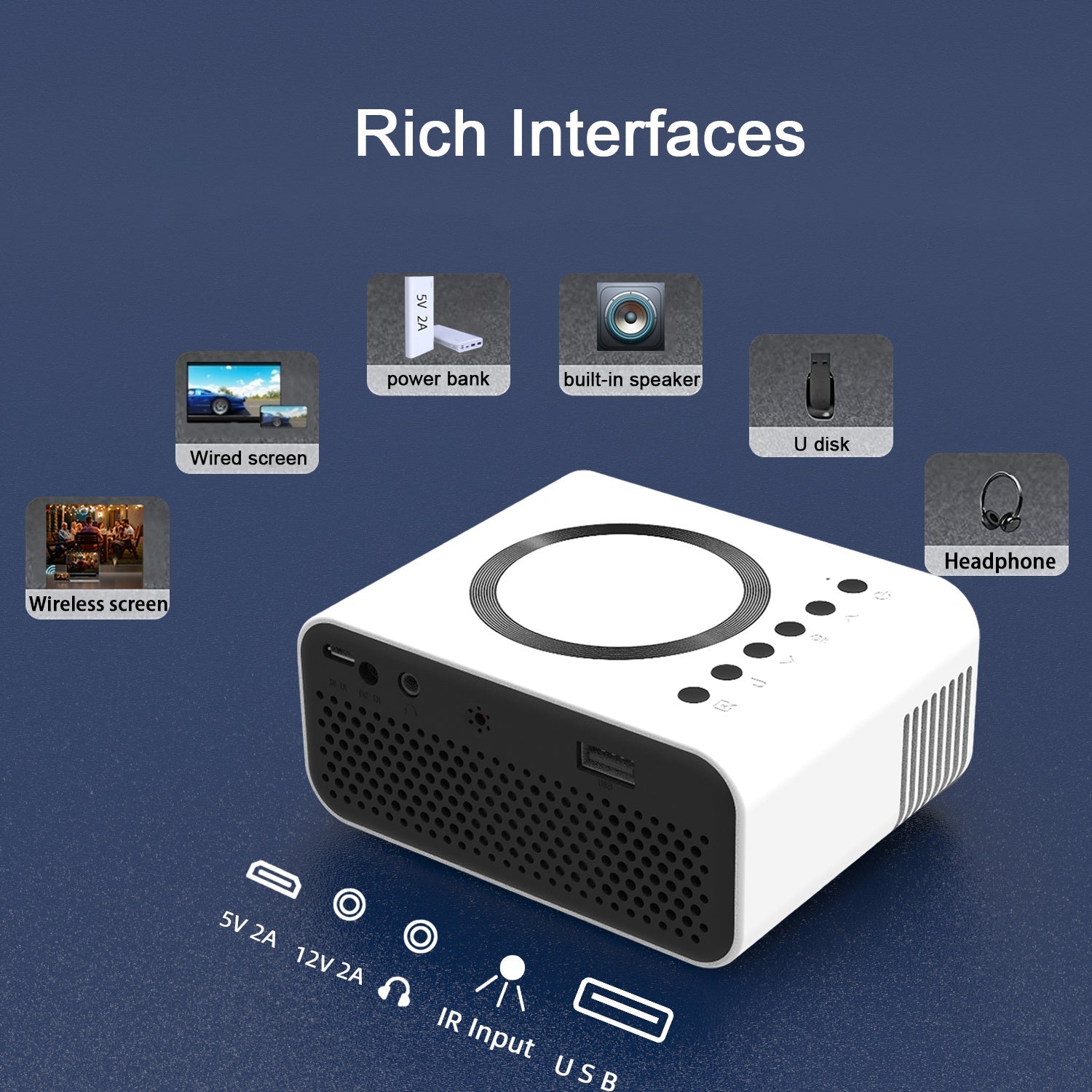 KTX-703571 Compact LED Mini Projector with 1080P Support for Wireless and Wired Streaming on Android and iOS Devices