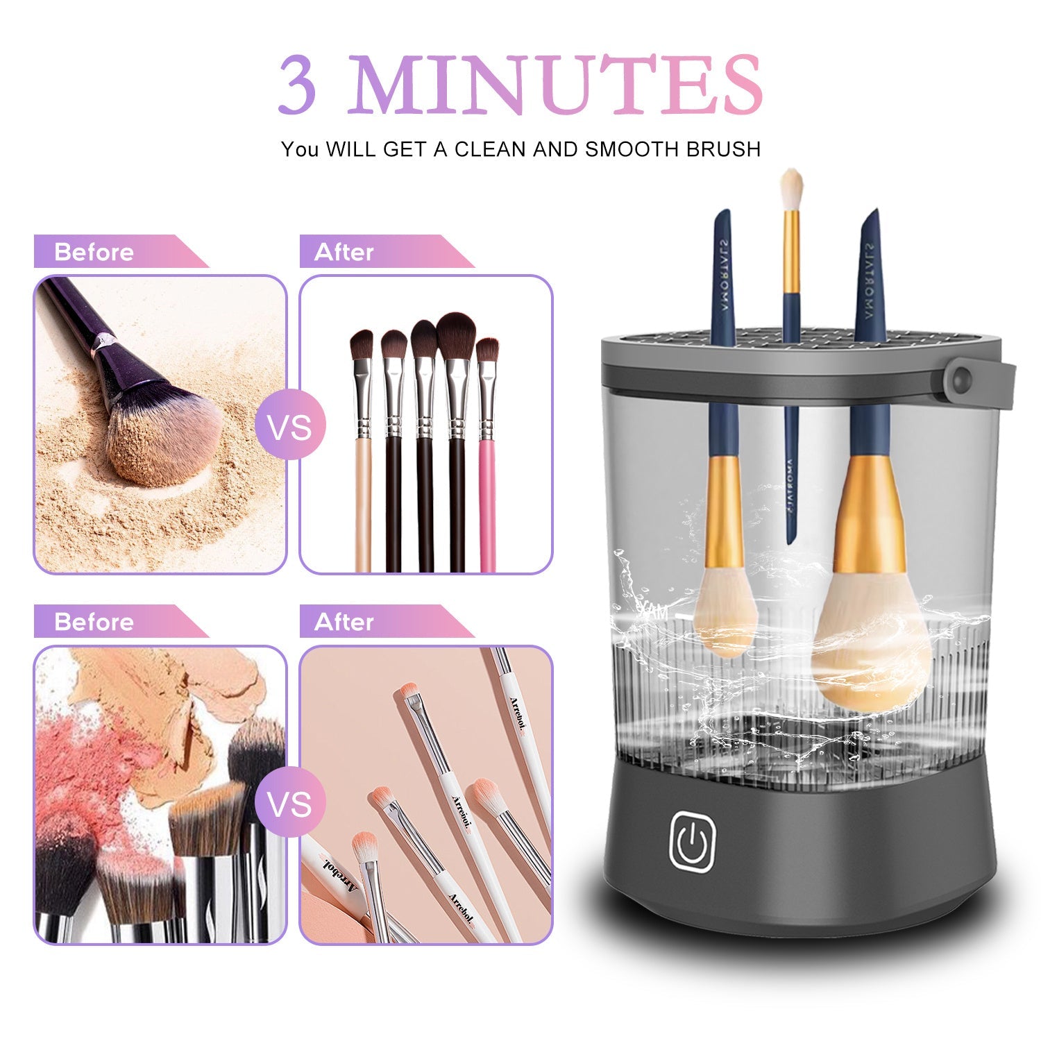 HKM-838483 Electric Makeup Brush Cleaner with 9000 RPM Motor - Automatic and Waterproof Brush Washer for All Sizes