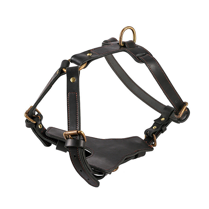 HKM-384979 Leather Dog Chest Harness with Automatic Traction Rope for Comfortable Walking