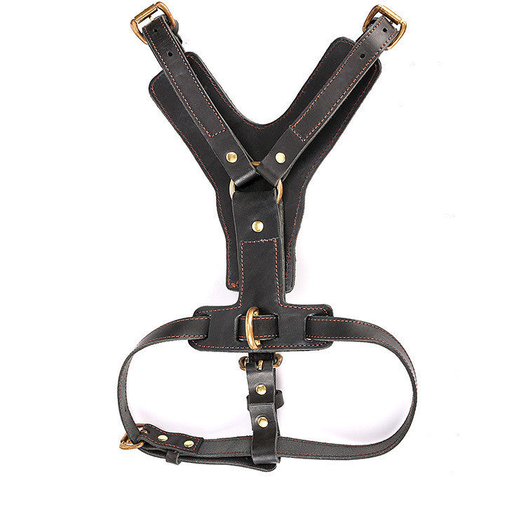 HKM-384979 Leather Dog Chest Harness with Automatic Traction Rope for Comfortable Walking