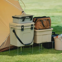 HKM-351379 Portable Stainless Steel Folding Rack with Moisture-Proof Insulated Storage Base for Outdoor Use