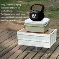 HKM-351379 Portable Stainless Steel Folding Rack with Moisture-Proof Insulated Storage Base for Outdoor Use