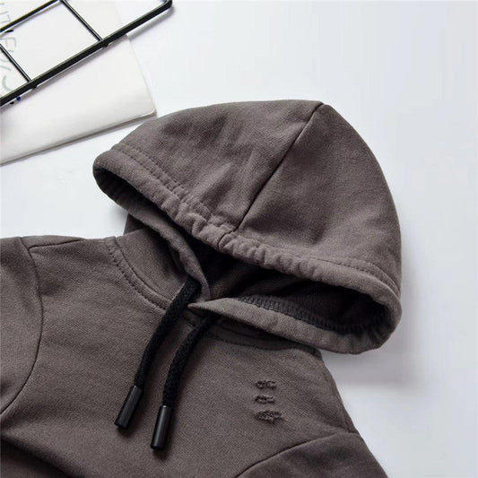 JMT-029194 Two-Legged Gray Ripped Cotton Hoodie for Dogs