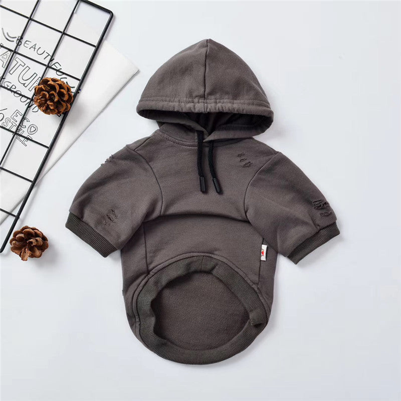 JMT-029194 Two-Legged Gray Ripped Cotton Hoodie for Dogs