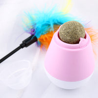 HKM-904979 Catnip-Infused Tumbler Spinning Ball with Feather, Available in Pink, Green, and Gray