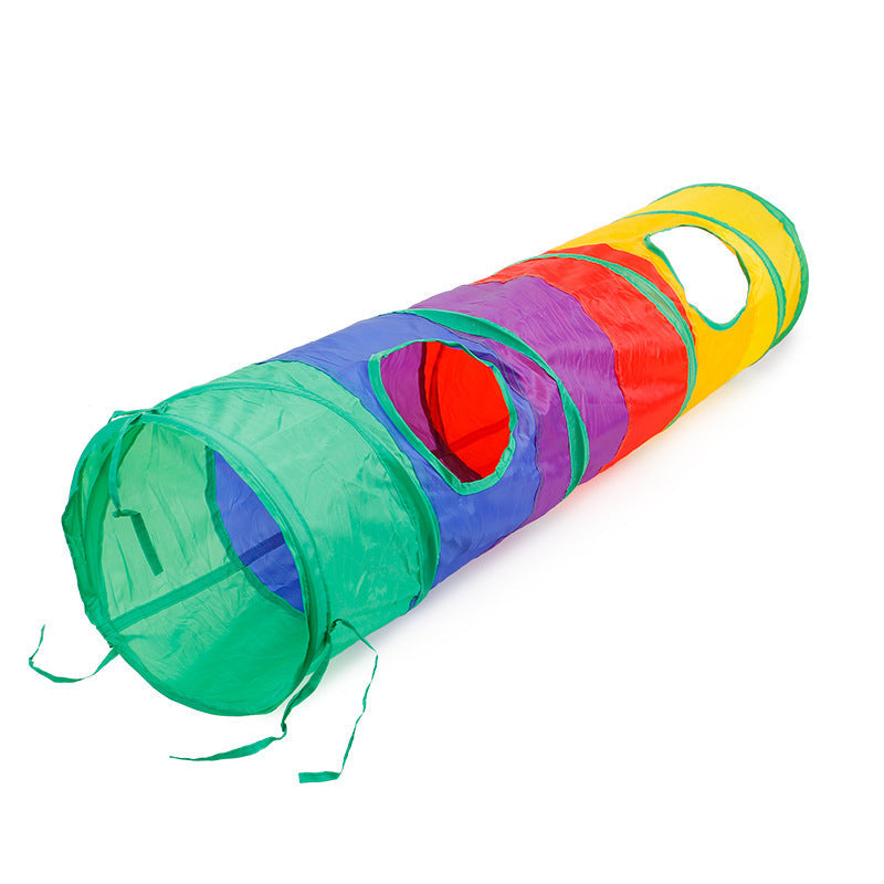 HKM-904147 Rainbow Collapsible Cat Tunnel - Polyester Pet Toy for Play and Comfort