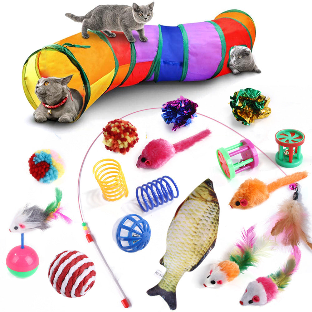 HKM-904147 Rainbow Collapsible Cat Tunnel - Polyester Pet Toy for Play and Comfort