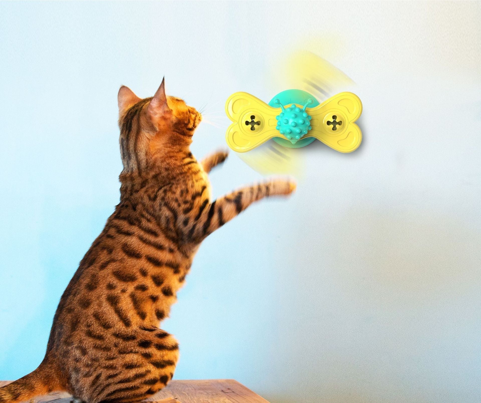 HKM-903827 Butterfly Cat Turntable Bite Toy - Interactive Green and Yellow TPR Design for Cats
