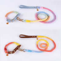 HKM-954387 Cotton Rope and Leather Leash and Collar Set for Medium to Large Dogs ¨C Various Colors Available