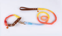 HKM-954387 Cotton Rope and Leather Leash and Collar Set for Medium to Large Dogs ¨C Various Colors Available
