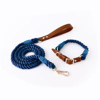 HKM-954387 Cotton Rope and Leather Leash and Collar Set for Medium to Large Dogs ¨C Various Colors Available
