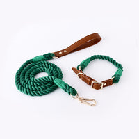 HKM-954387 Cotton Rope and Leather Leash and Collar Set for Medium to Large Dogs ¨C Various Colors Available