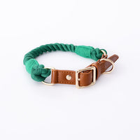 HKM-954387 Cotton Rope and Leather Leash and Collar Set for Medium to Large Dogs ¨C Various Colors Available