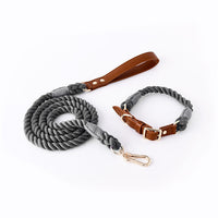 HKM-954387 Cotton Rope and Leather Leash and Collar Set for Medium to Large Dogs ¨C Various Colors Available