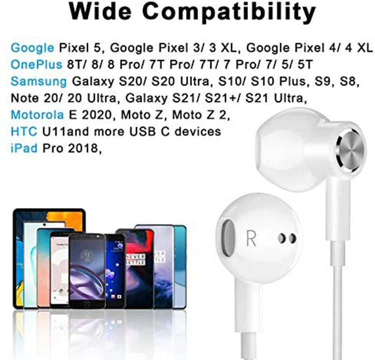 KTX-141075 USB-C Wired Earbuds with Mic for iPhone 15 and Google Devices