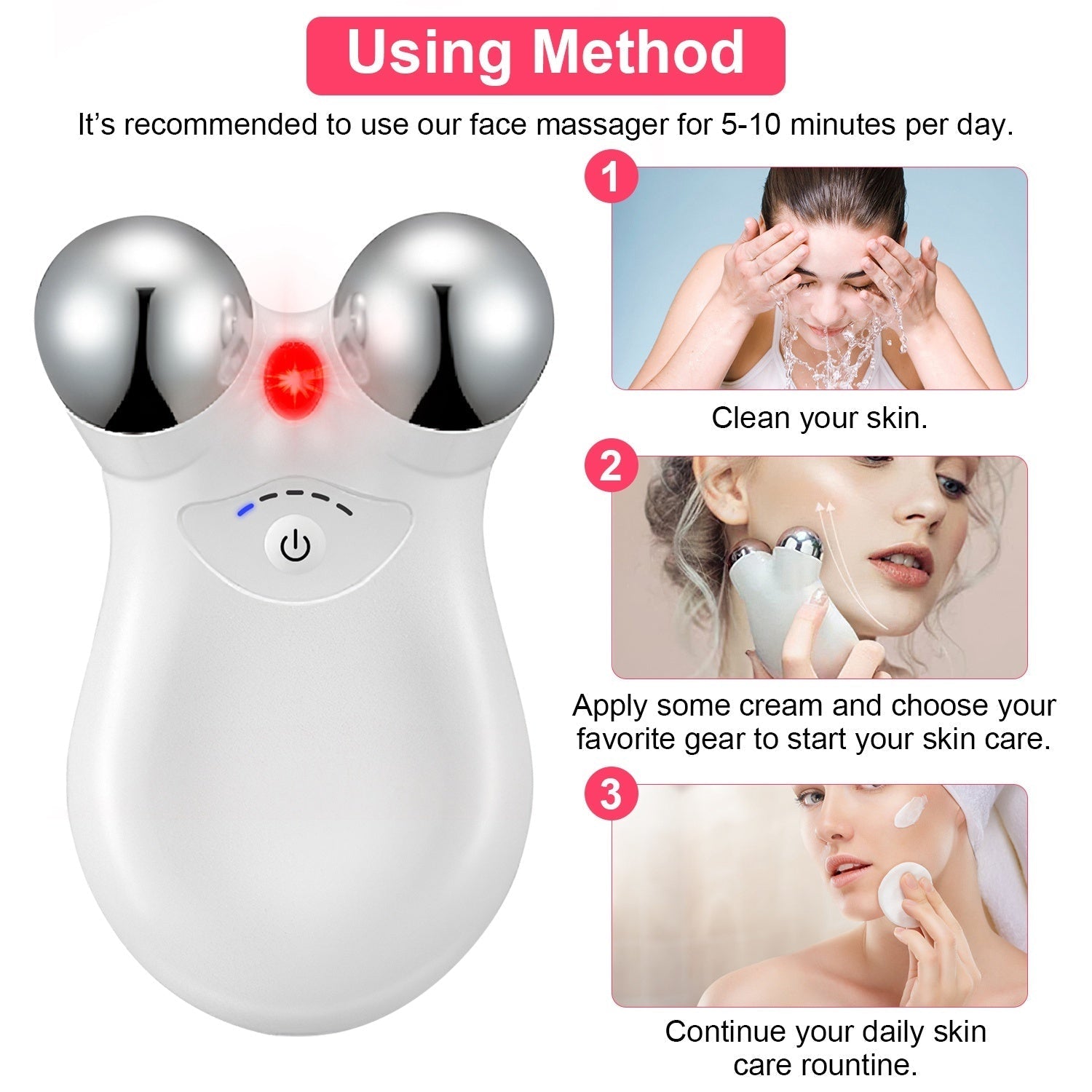HKM-728019 Rechargeable Micro-current Facial Massager with Adjustable Gears for Skin Tightening and Wrinkle Reduction