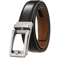HKM-477523 Men's Leather Belt with Reverse Pull Buckle - Adjustable Fit, Classic Style