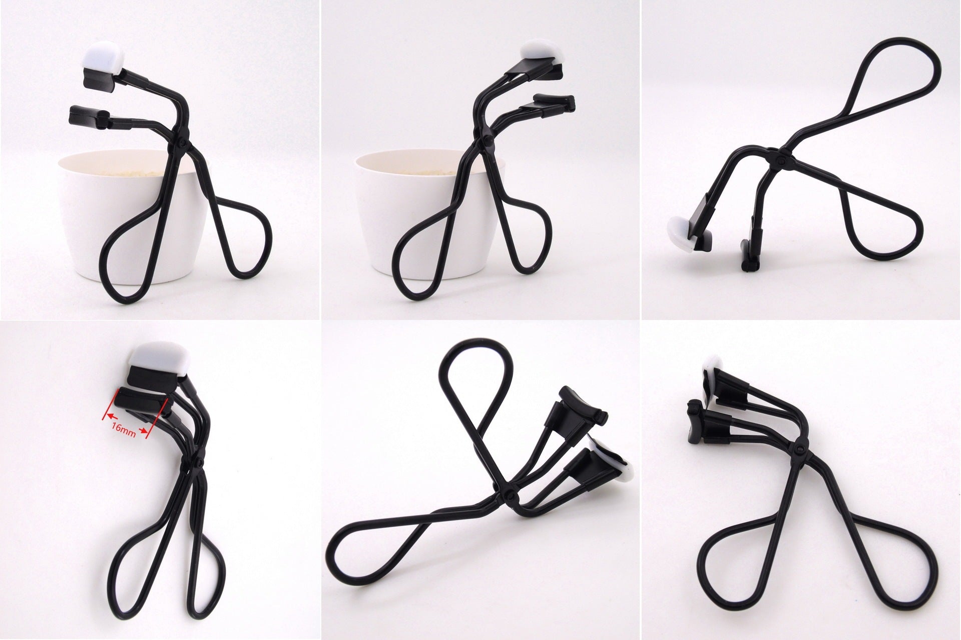 HKM-725715 16mm Partial Eyelash Curler with Silicone Gasket - Carbon Steel Wire Plating, Available in Silver, Black, Titanium, Rose Gold