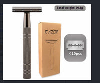 HKM-396371 Vintage Double-Sided Stainless Steel Razor with 10 Blades and Holder