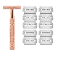 HKM-396371 Vintage Double-Sided Stainless Steel Razor with 10 Blades and Holder