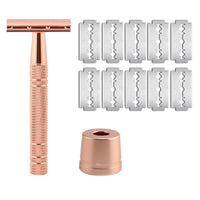 HKM-396371 Vintage Double-Sided Stainless Steel Razor with 10 Blades and Holder