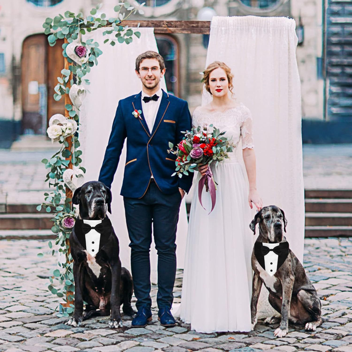 HKM-504211 Formal Dog Tuxedo Suit with Adjustable Bow Tie and Bandana for Weddings and Special Occasions
