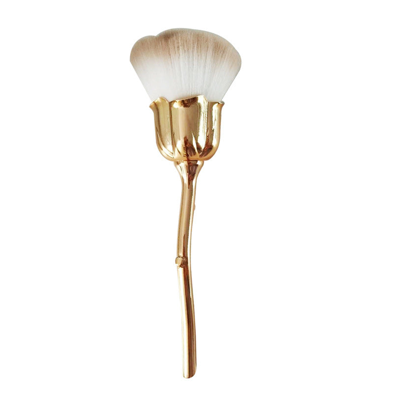 HKM-216083 Single Rose Flower Makeup Brush with Portable Plastic Handle and Man-Made Fibers