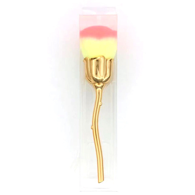 HKM-216083 Single Rose Flower Makeup Brush with Portable Plastic Handle and Man-Made Fibers