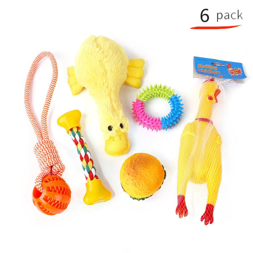 HKM-896083 Pet Dog Teeth Cleaning Plush and Cotton Rope Toy Set for Dental Health